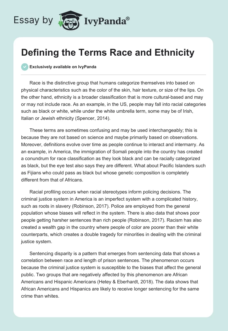 Defining the Terms Race and Ethnicity. Page 1