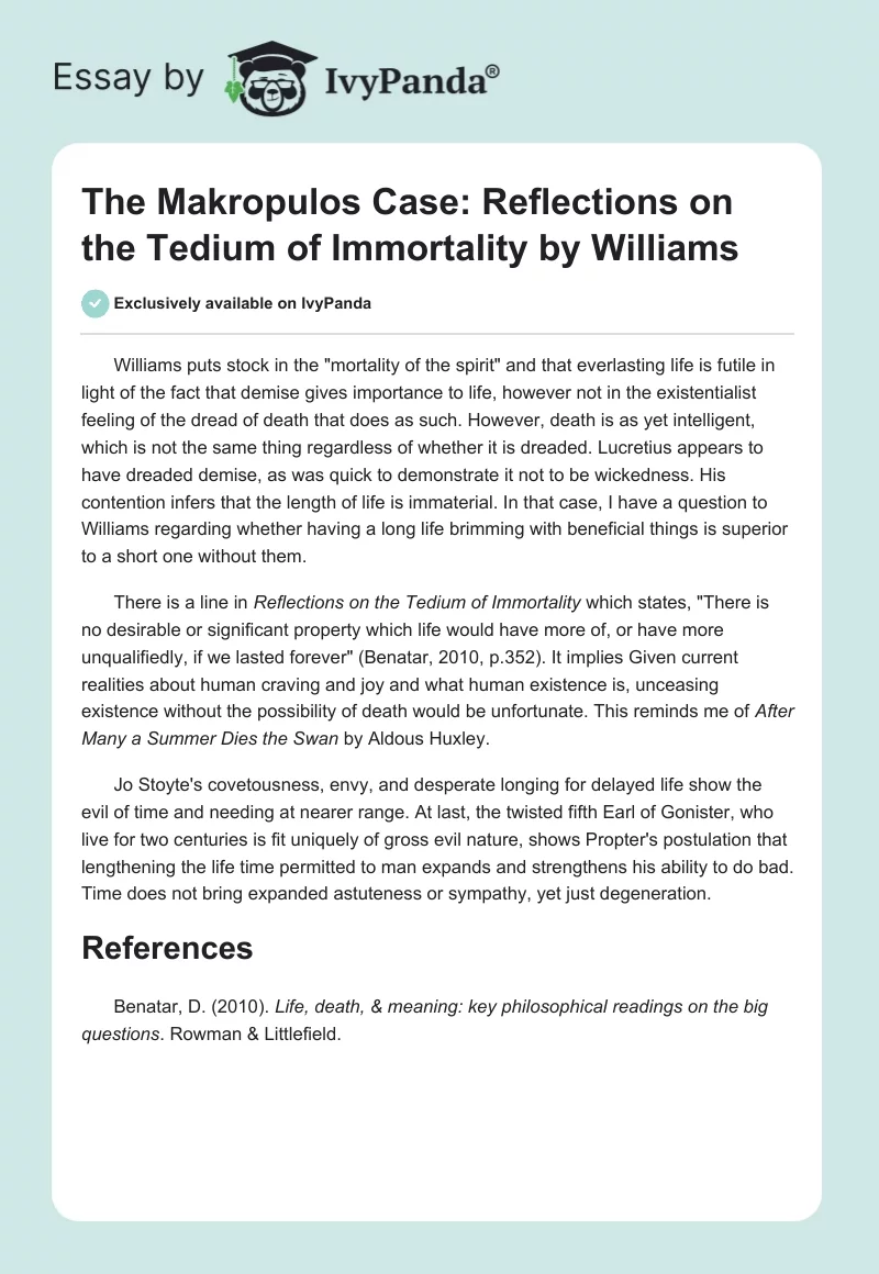 The Makropulos Case: Reflections on the Tedium of Immortality by Williams. Page 1