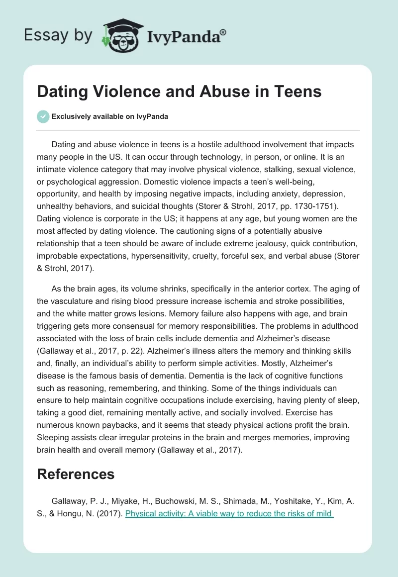 Dating Violence and Abuse in Teens. Page 1