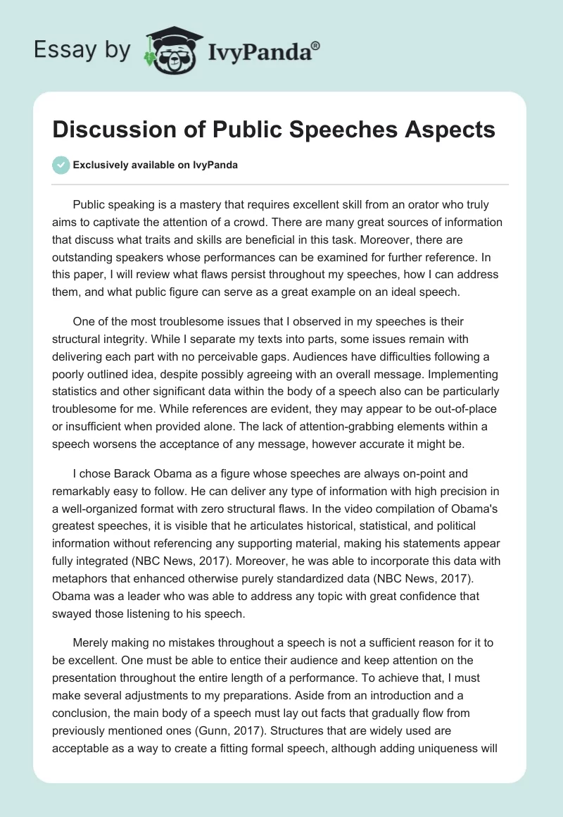 Discussion of Public Speeches Aspects. Page 1