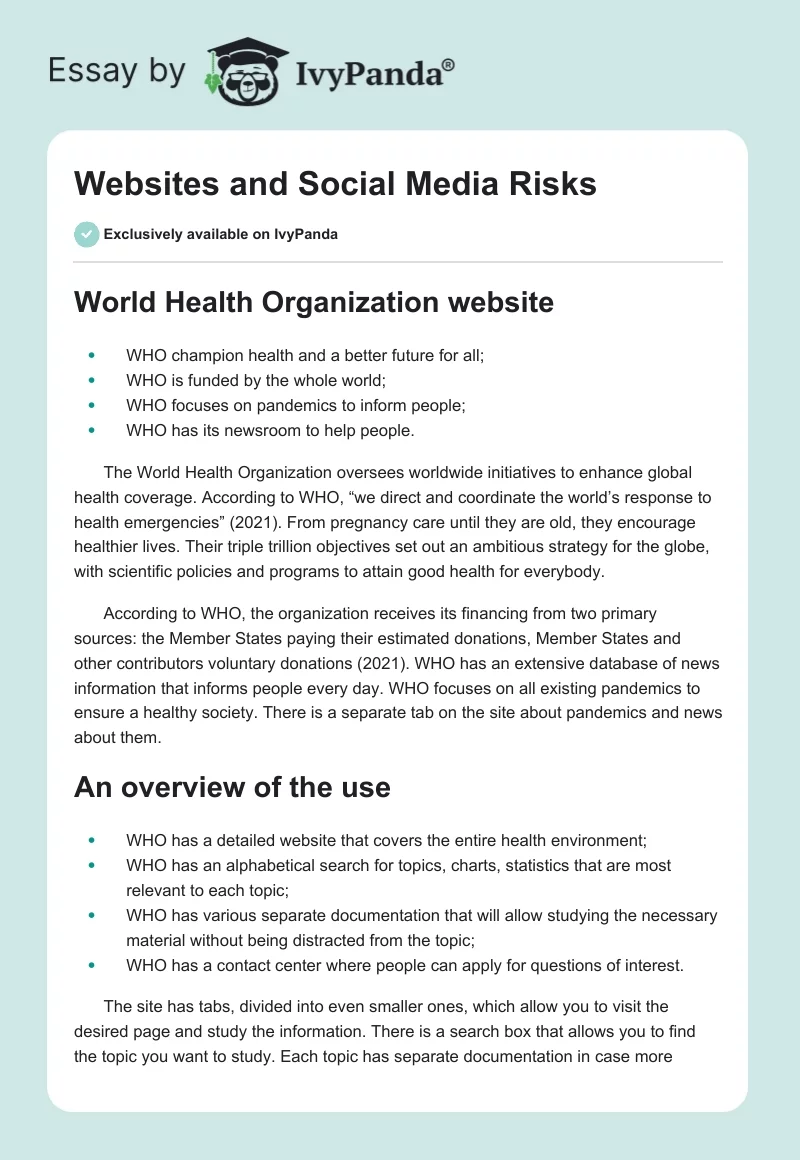 Websites and Social Media Risks. Page 1
