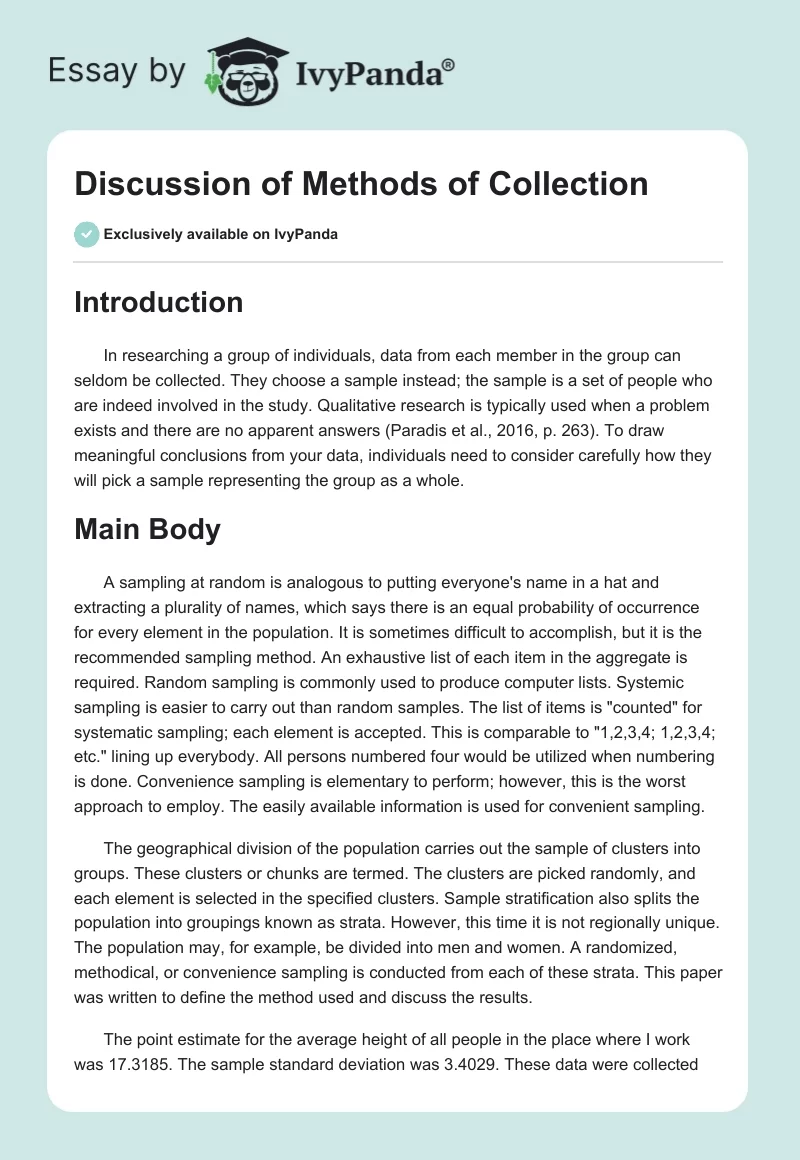 Discussion of Methods of Collection. Page 1