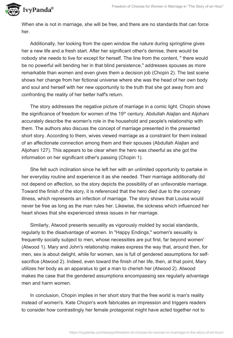 Freedom of Choices for Women in Marriage in “The Story of an Hour”. Page 2