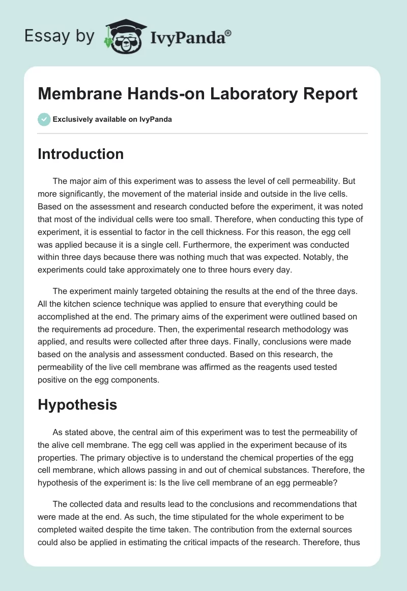 Membrane Hands-on Laboratory Report. Page 1
