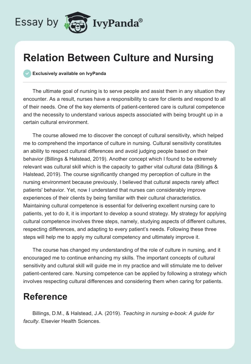 Relation Between Culture and Nursing. Page 1