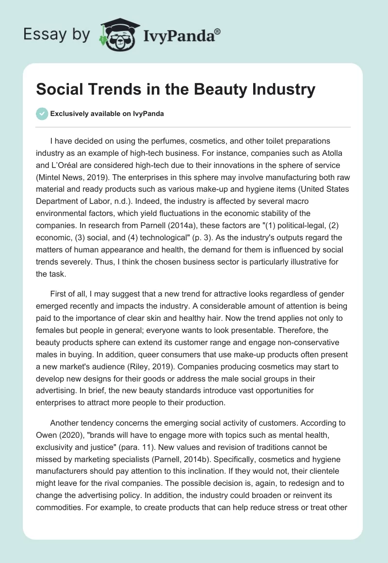 Social Trends in the Beauty Industry. Page 1