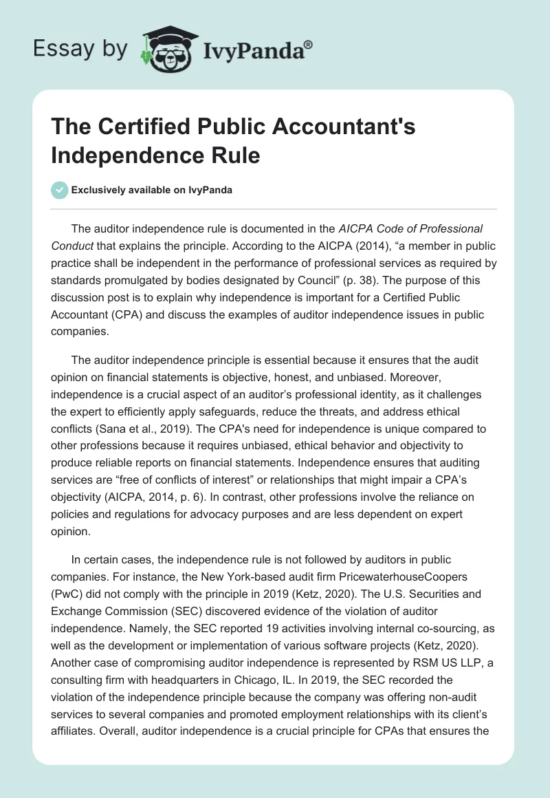 The Certified Public Accountant's Independence Rule. Page 1