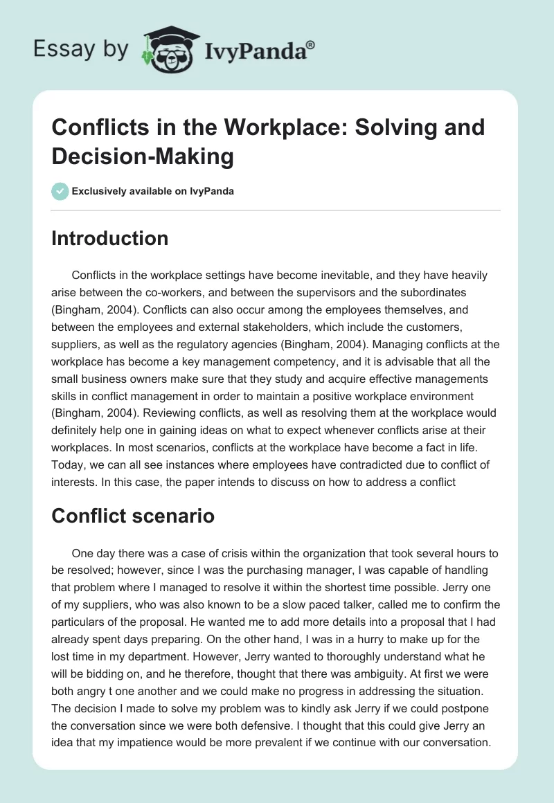 Conflicts in the Workplace: Solving and Decision-Making. Page 1