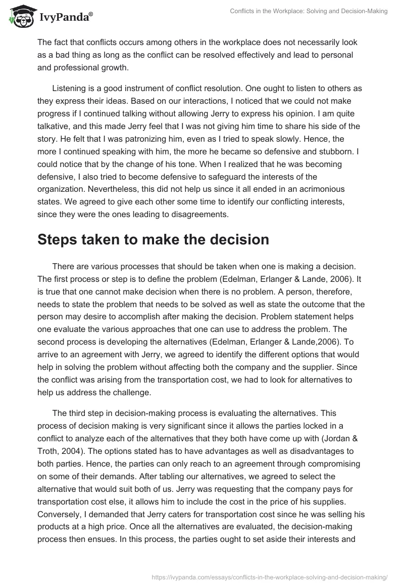 Conflicts in the Workplace: Solving and Decision-Making. Page 2