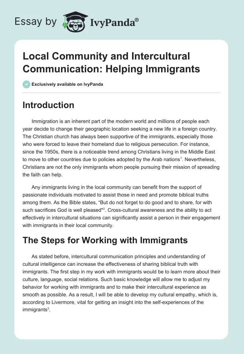Local Community and Intercultural Communication: Helping Immigrants. Page 1