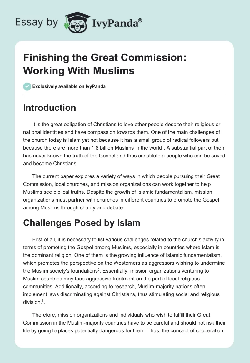 Finishing the Great Commission: Working With Muslims. Page 1