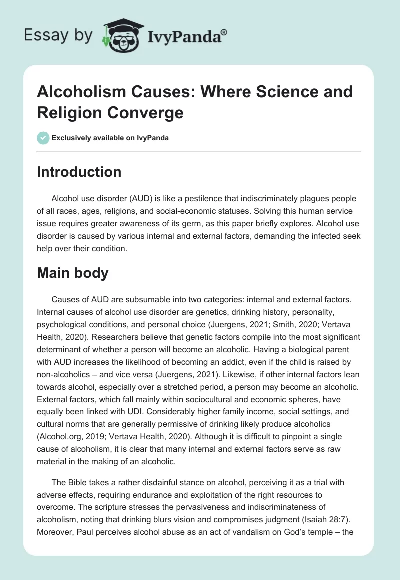 Alcoholism Causes: Where Science and Religion Converge. Page 1