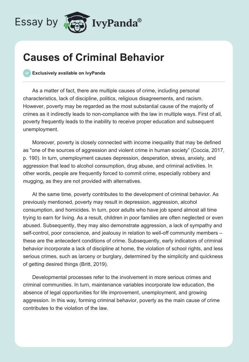 Causes of Criminal Behavior. Page 1