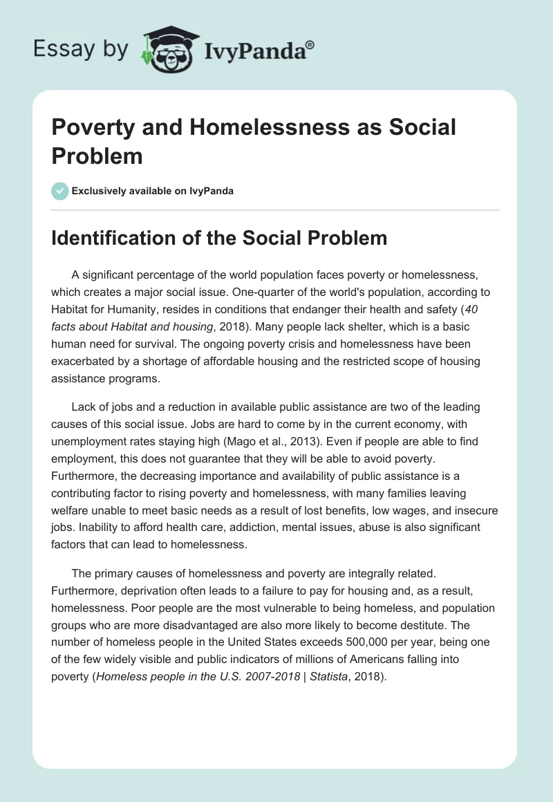 Poverty and Homelessness as Social Problem. Page 1