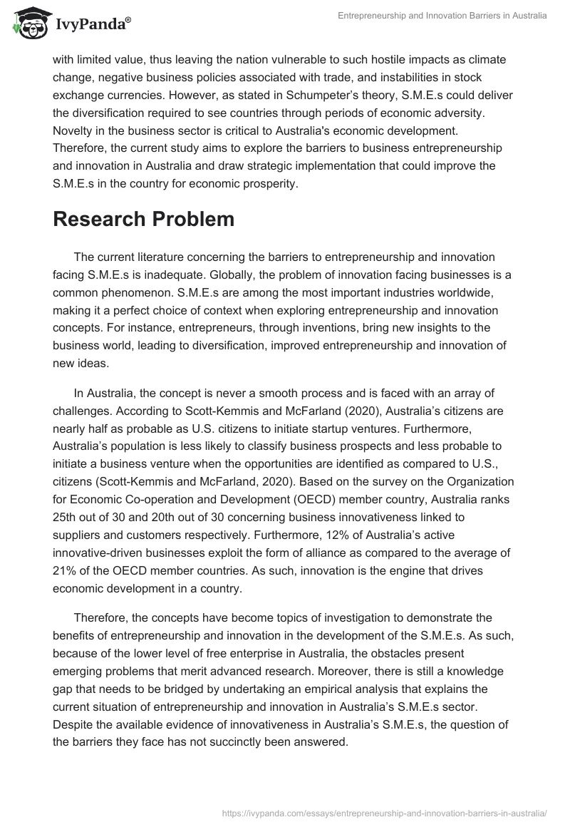 Entrepreneurship and Innovation Barriers in Australia. Page 2