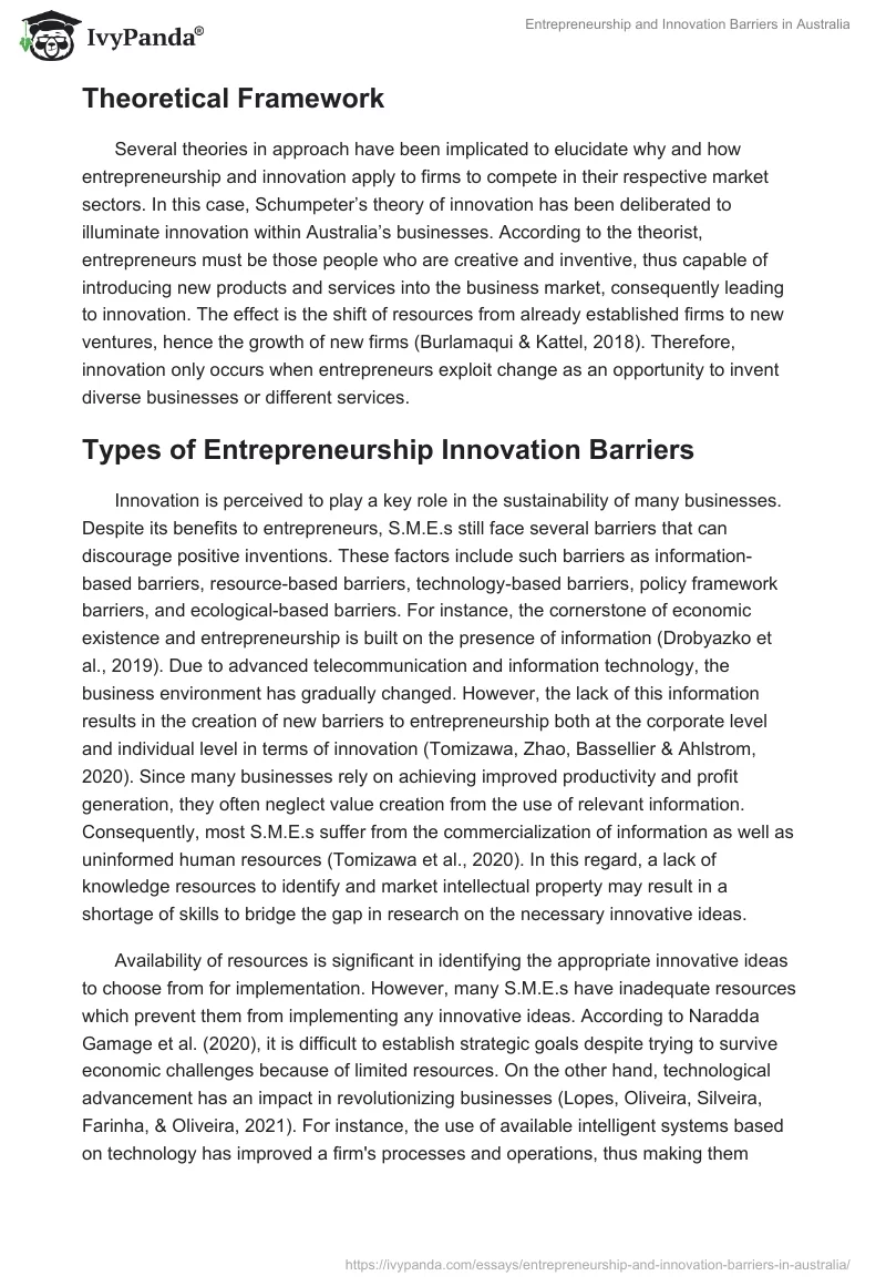 Entrepreneurship and Innovation Barriers in Australia. Page 4