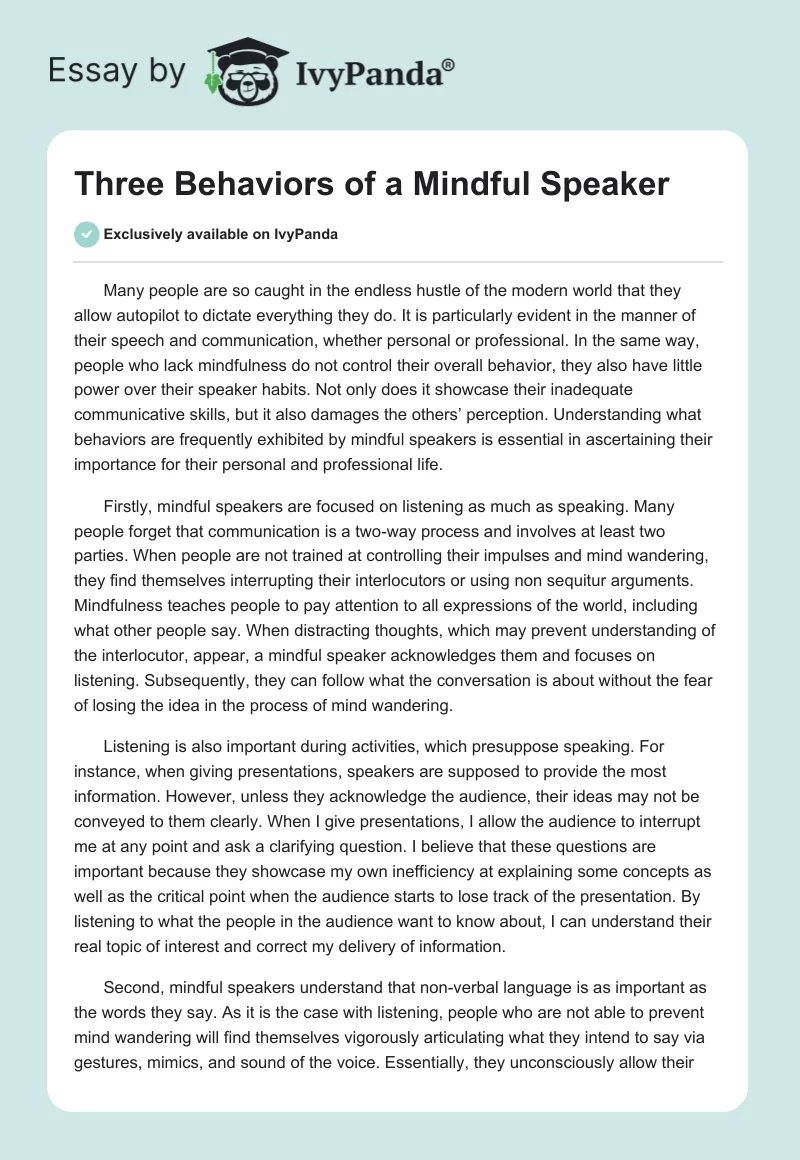 Three Behaviors of a Mindful Speaker. Page 1