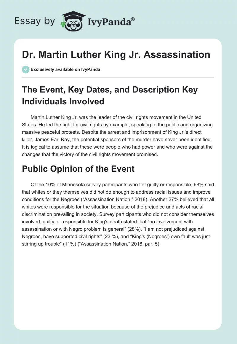 Dr. Martin Luther King Jr. Assassination. Page 1