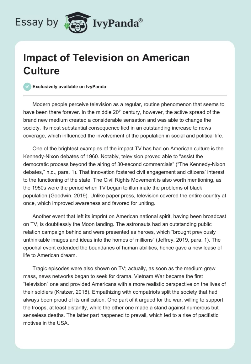 Impact of Television on American Culture. Page 1
