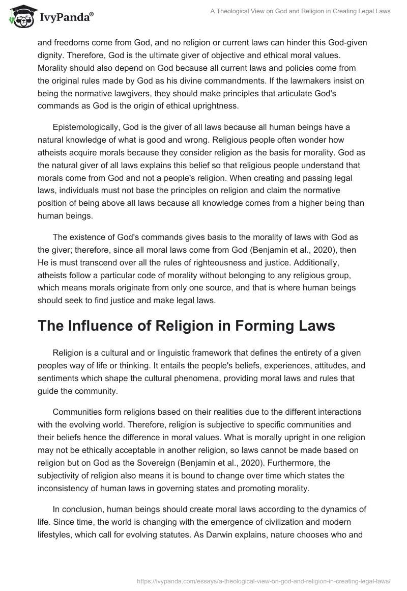 A Theological View on God and Religion in Creating Legal Laws. Page 2
