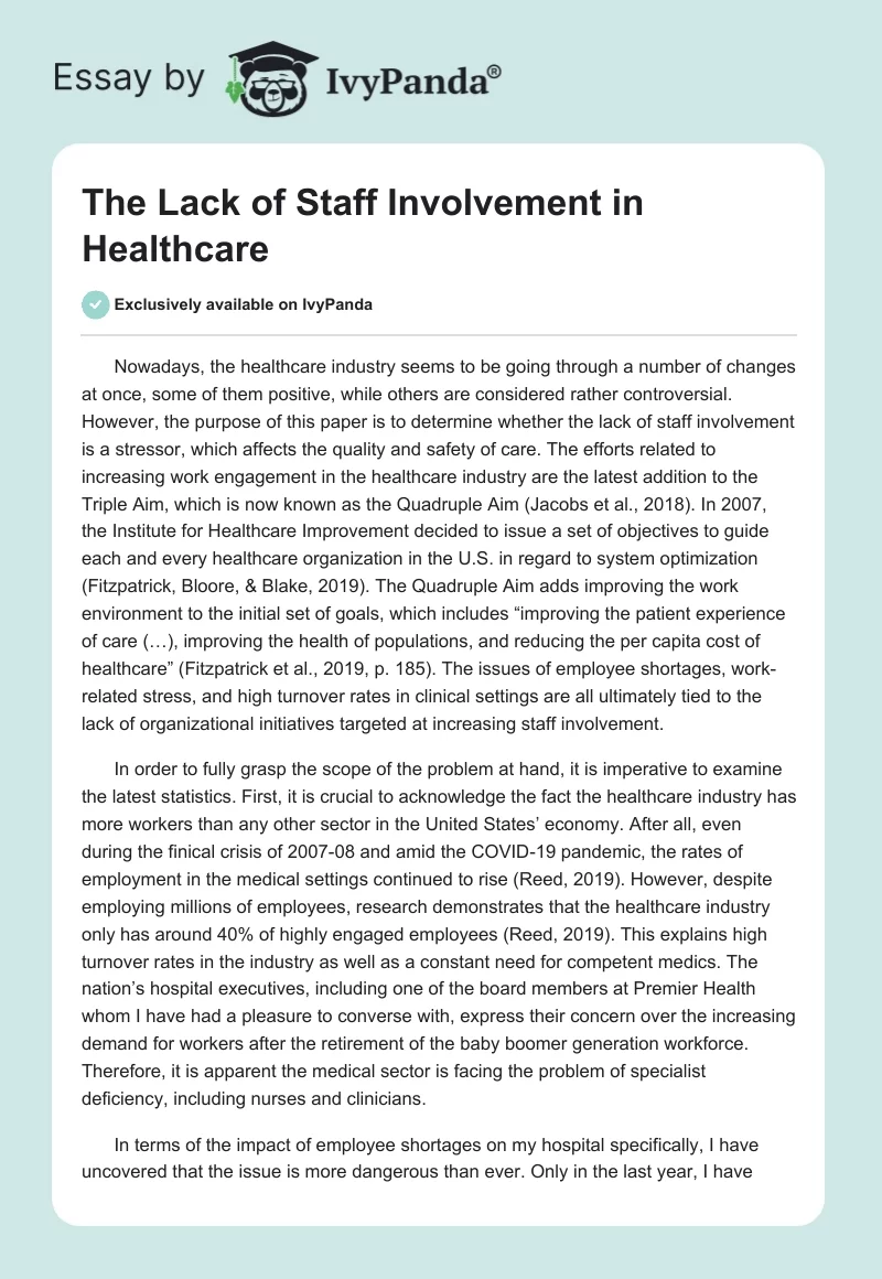 The Lack of Staff Involvement in Healthcare. Page 1