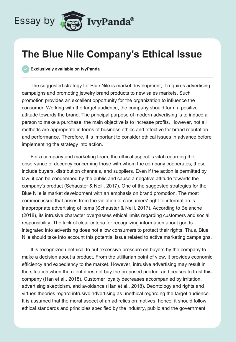 The Blue Nile Company's Ethical Issue. Page 1