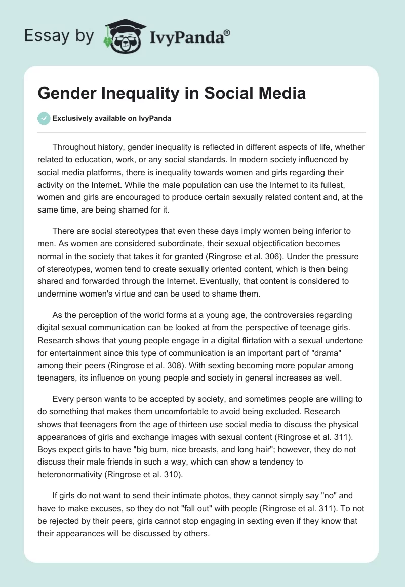 Gender Inequality in Social Media. Page 1