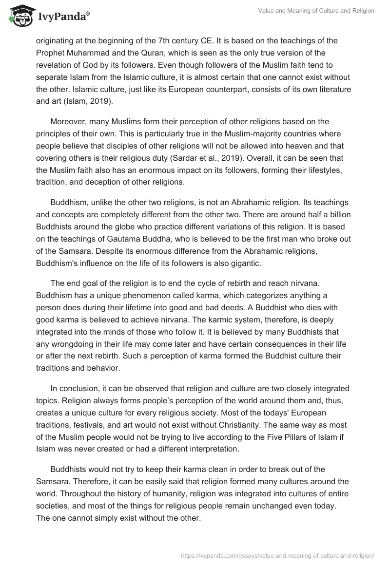 Value and Meaning of Culture and Religion. Page 2