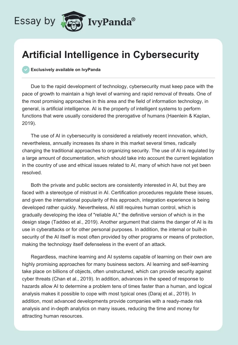 Artificial Intelligence in Cybersecurity. Page 1