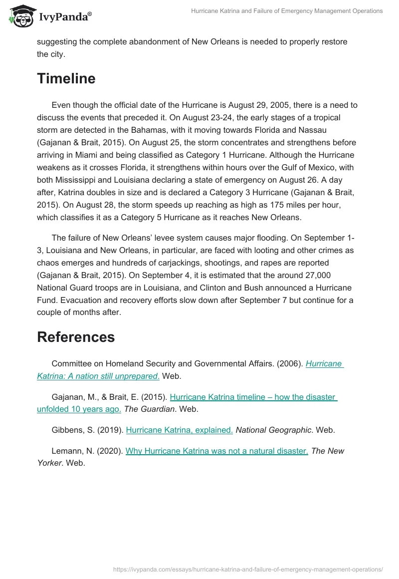 Hurricane Katrina and Failure of Emergency Management Operations. Page 2