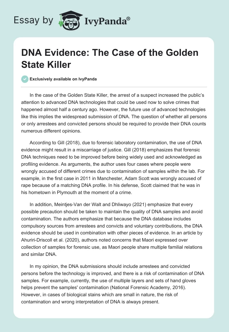 DNA Evidence: The Case of the Golden State Killer. Page 1