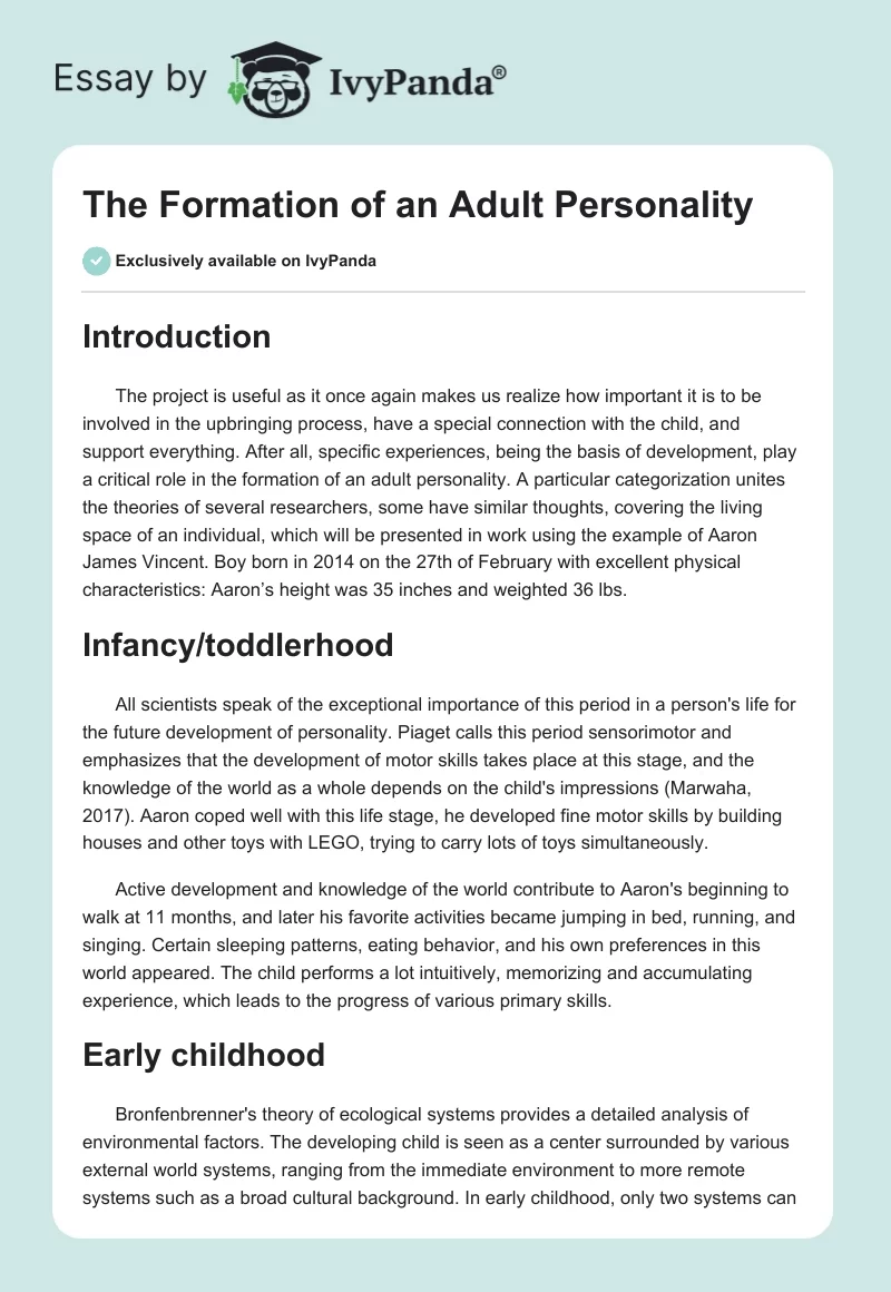 The Formation of an Adult Personality. Page 1