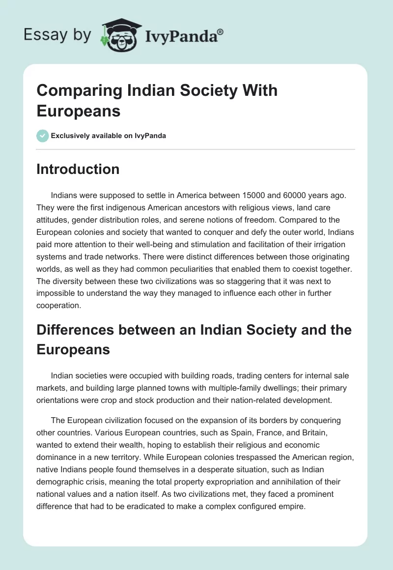 Comparing Indian Society With Europeans. Page 1