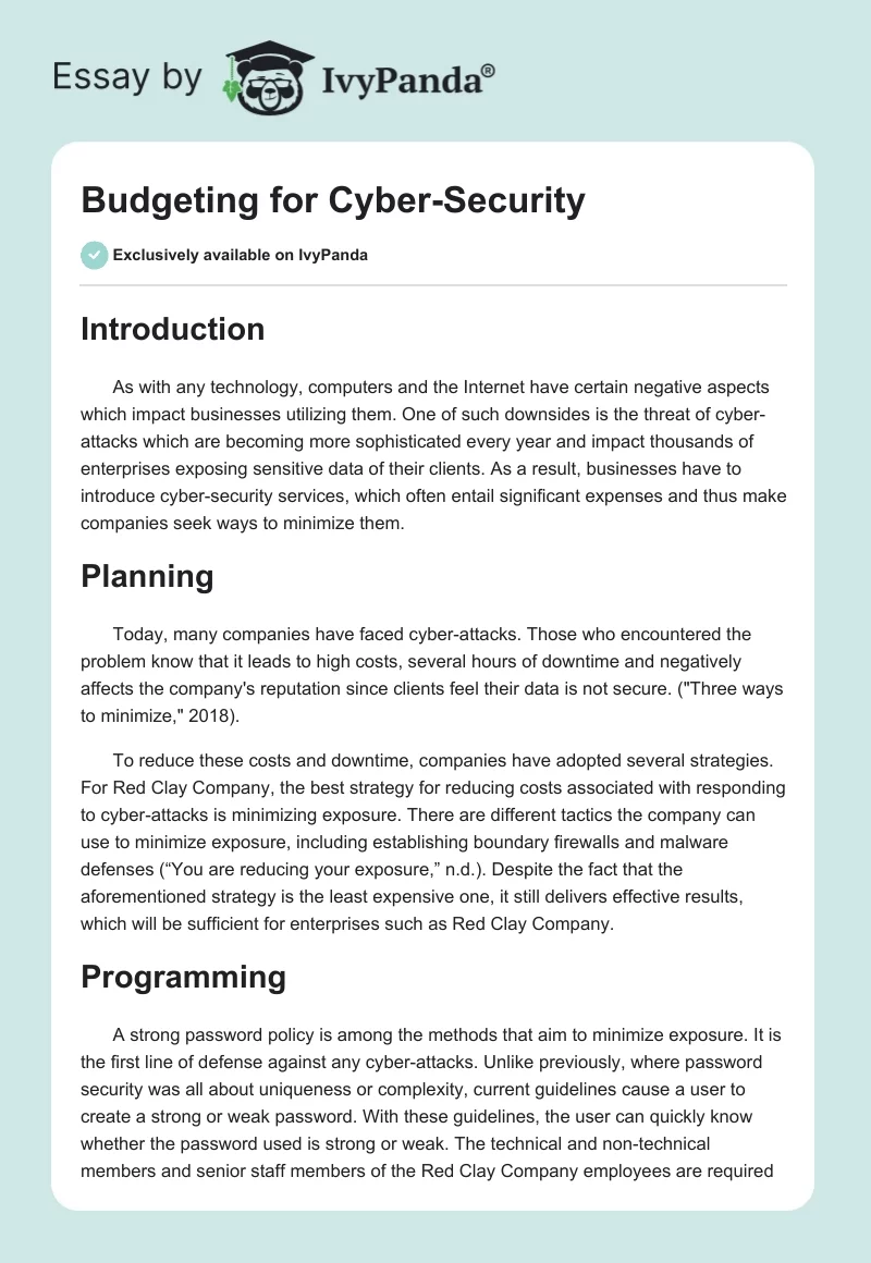 Budgeting for Cyber-Security. Page 1