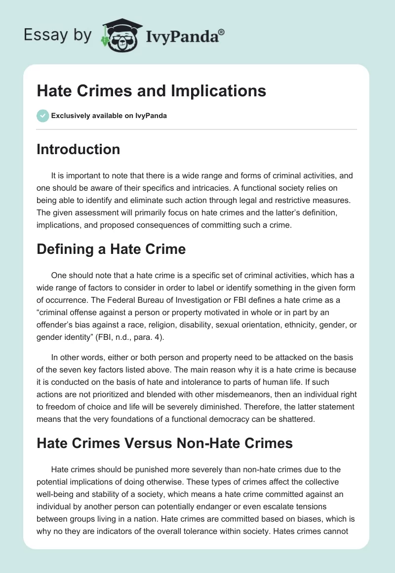 Hate Crimes and Implications. Page 1