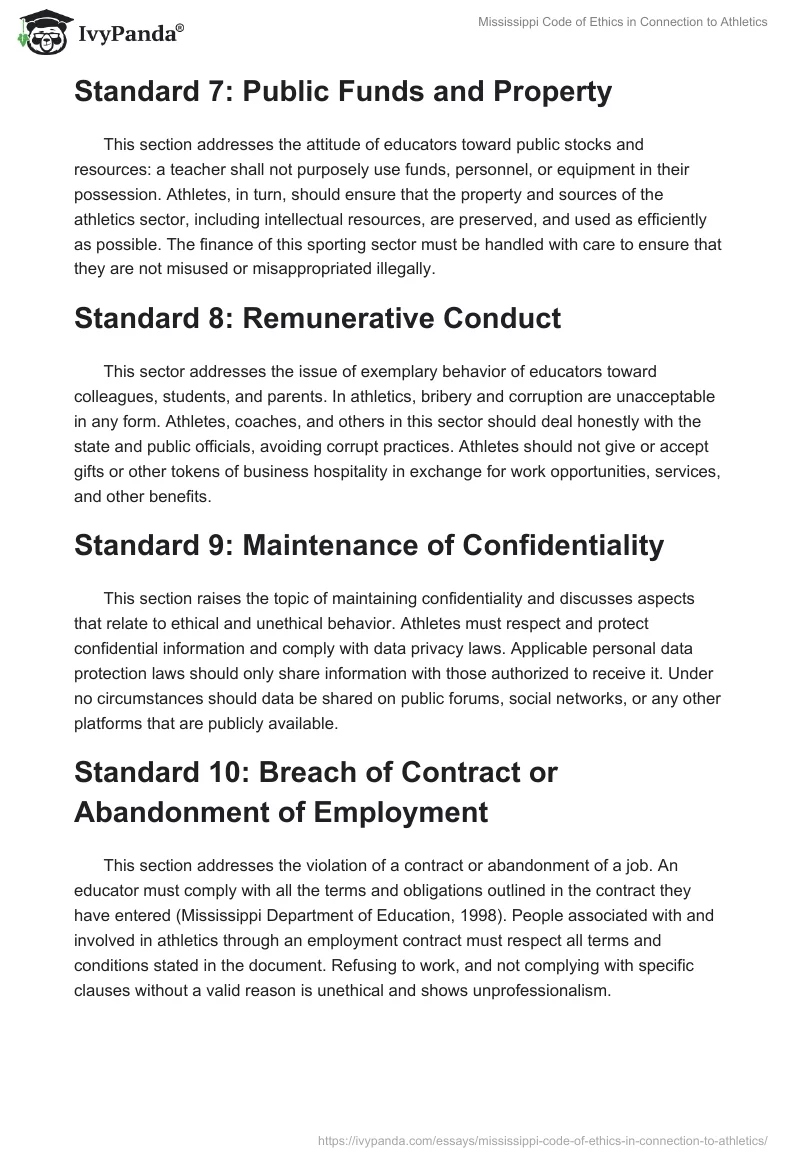 Mississippi Code of Ethics in Connection to Athletics. Page 3