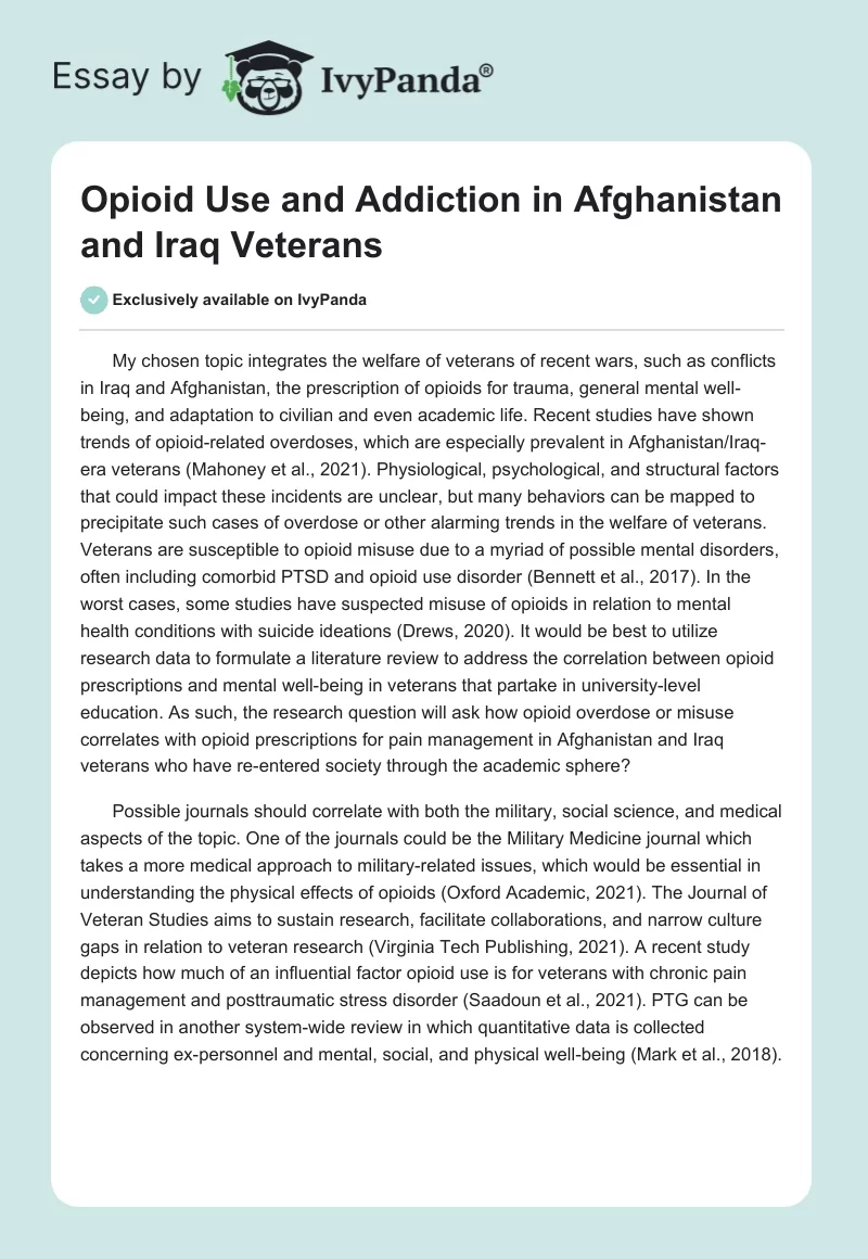 Opioid Use and Addiction in Afghanistan and Iraq Veterans. Page 1