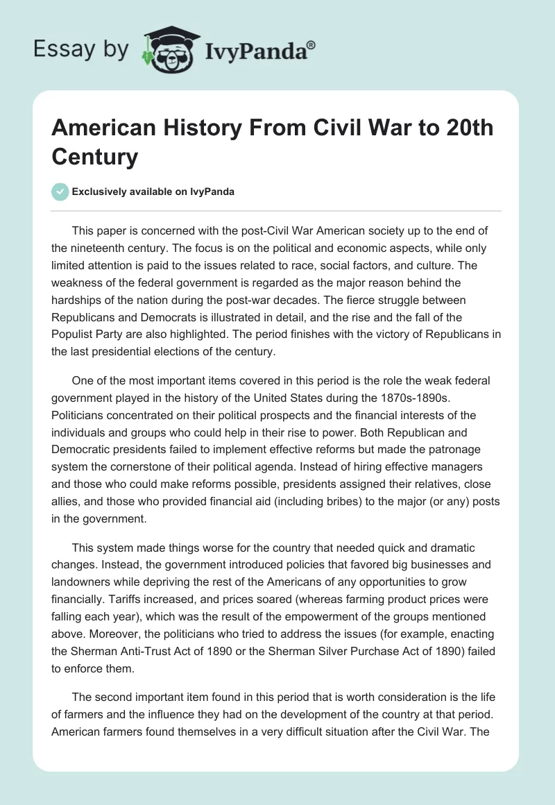 American History From Civil War to 20th Century. Page 1