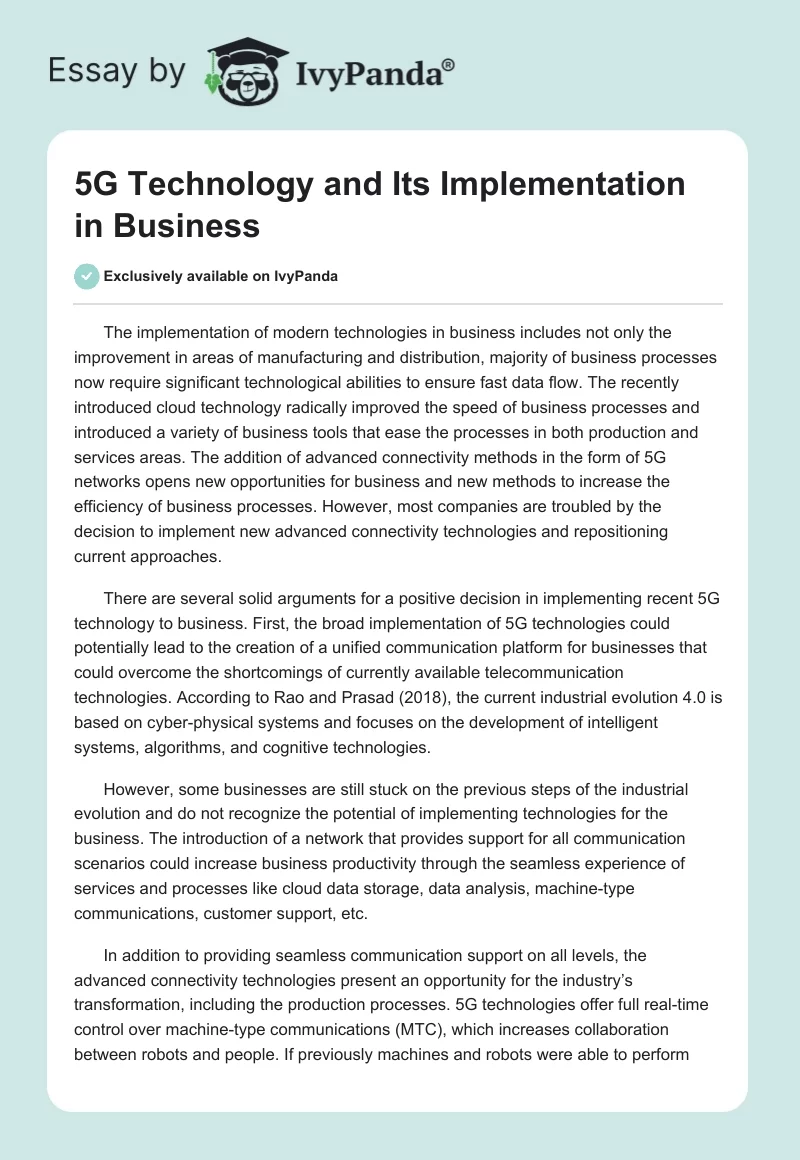 5G Technology and Its Implementation in Business. Page 1