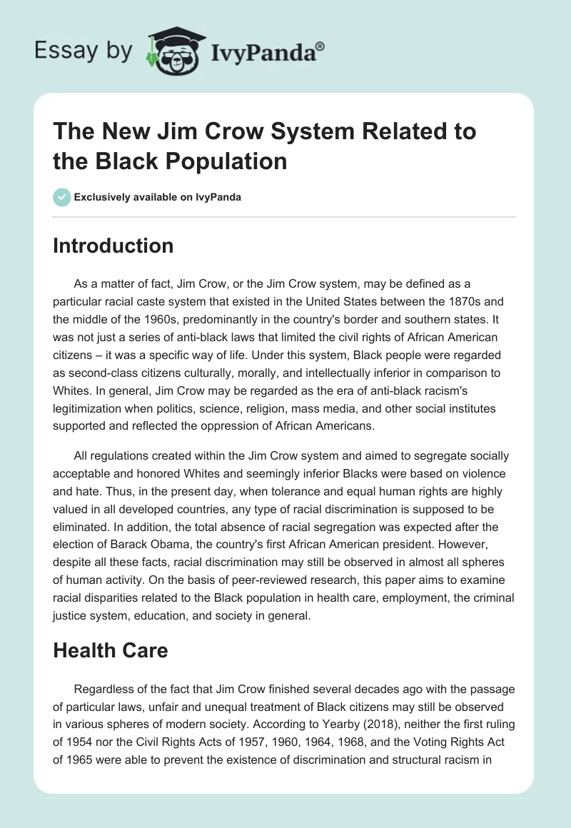 The New Jim Crow System Related to the Black Population. Page 1