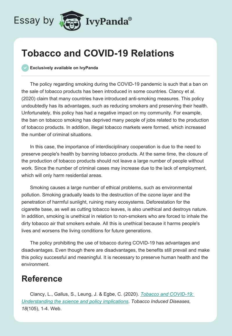 Tobacco and COVID-19 Relations. Page 1