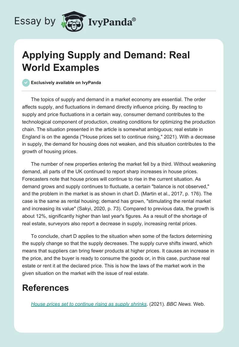 Applying Supply and Demand: Real World Examples. Page 1