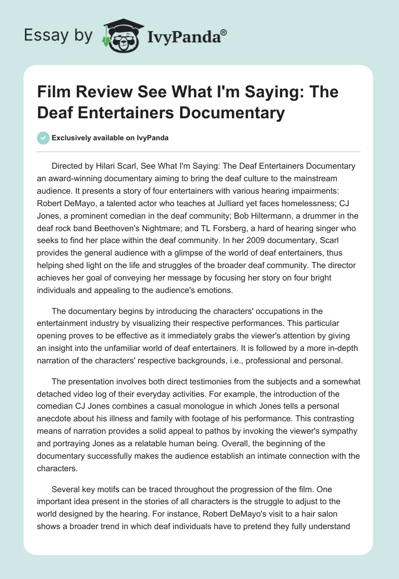 Film Review "See What I'm Saying: The Deaf Entertainers Documentary". Page 1