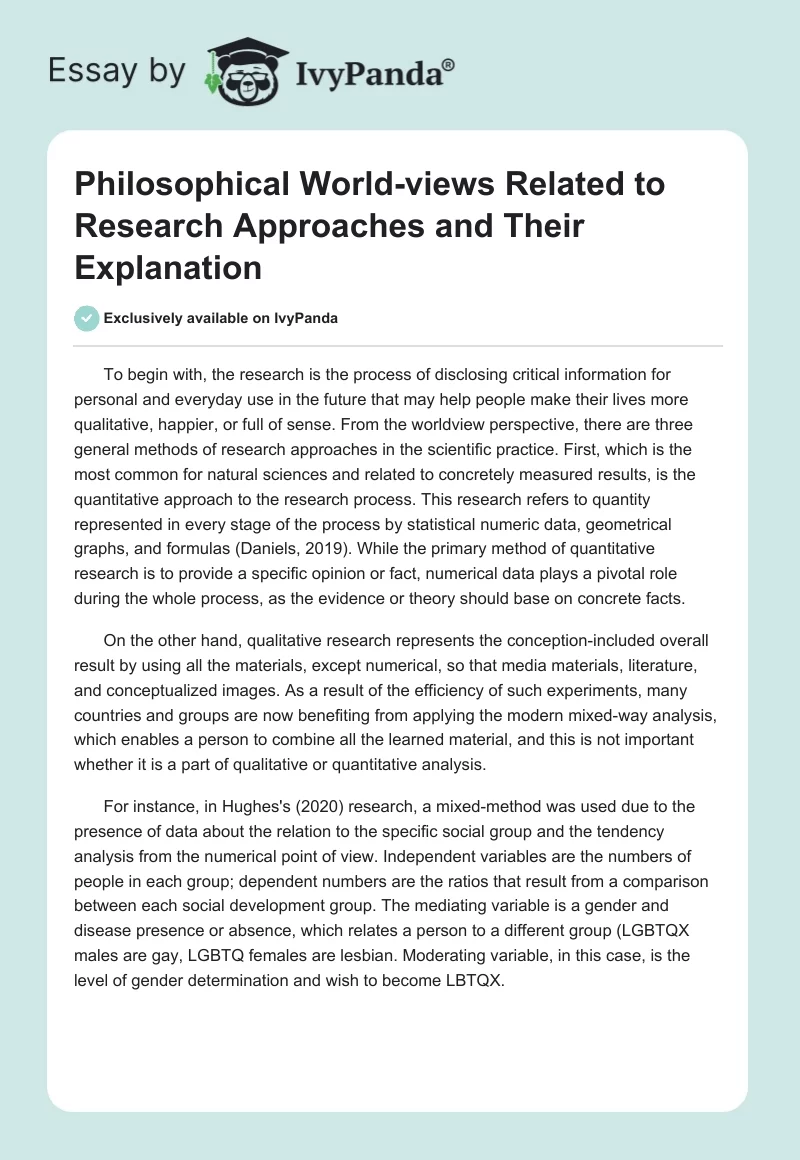 Philosophical World-views Related to Research Approaches and Their Explanation. Page 1