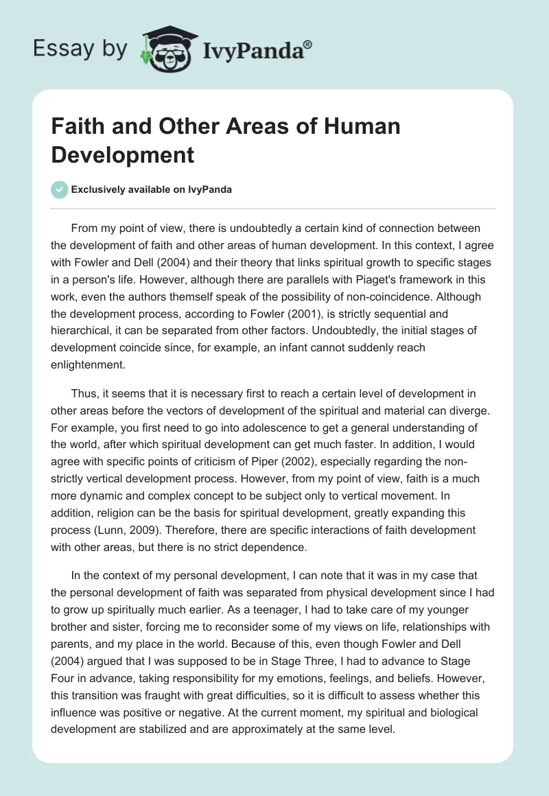 Faith and Other Areas of Human Development. Page 1