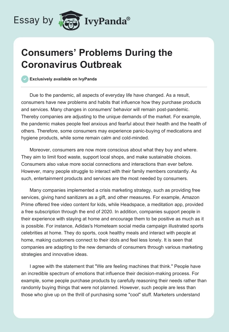 Consumers’ Problems During the Coronavirus Outbreak. Page 1