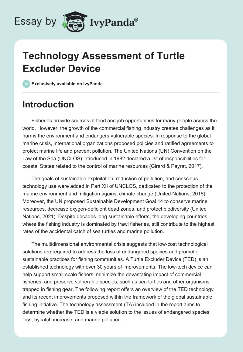 Technology Assessment of Turtle Excluder Device. Page 1