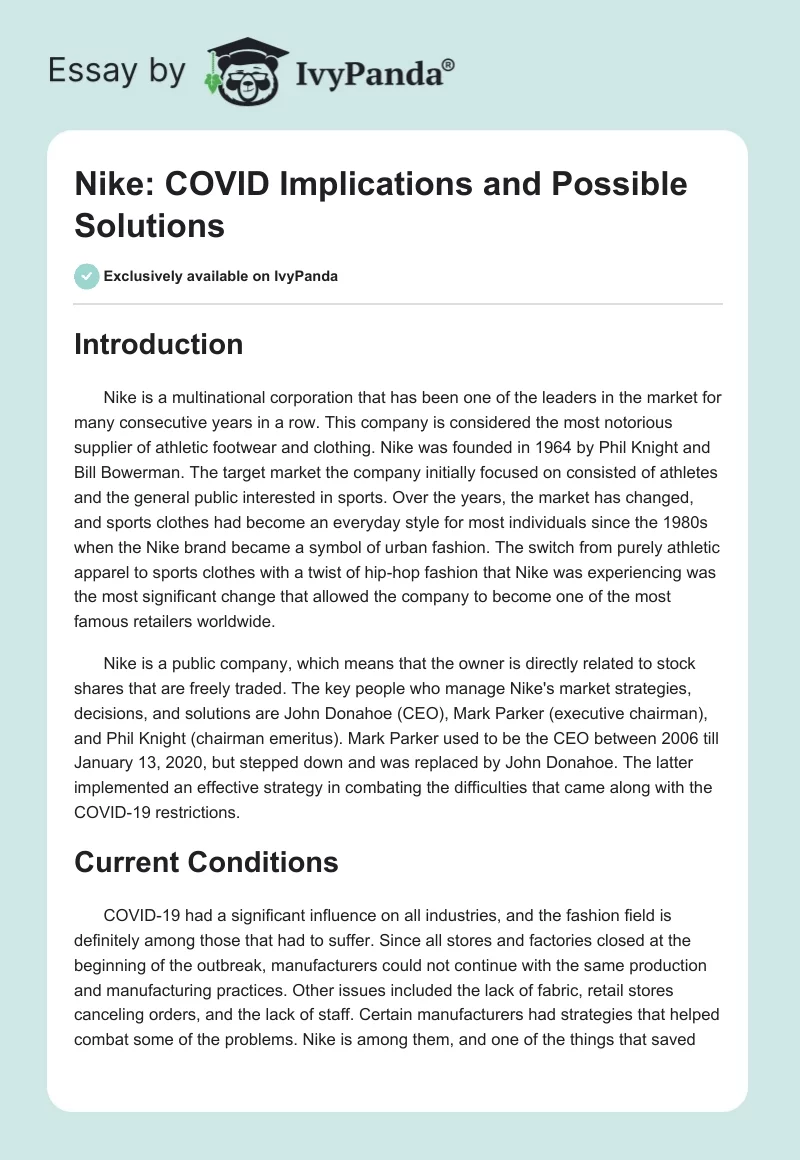 Nike: COVID Implications and Possible Solutions. Page 1