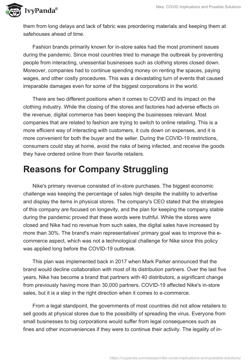 Nike: COVID Implications and Possible Solutions. Page 2