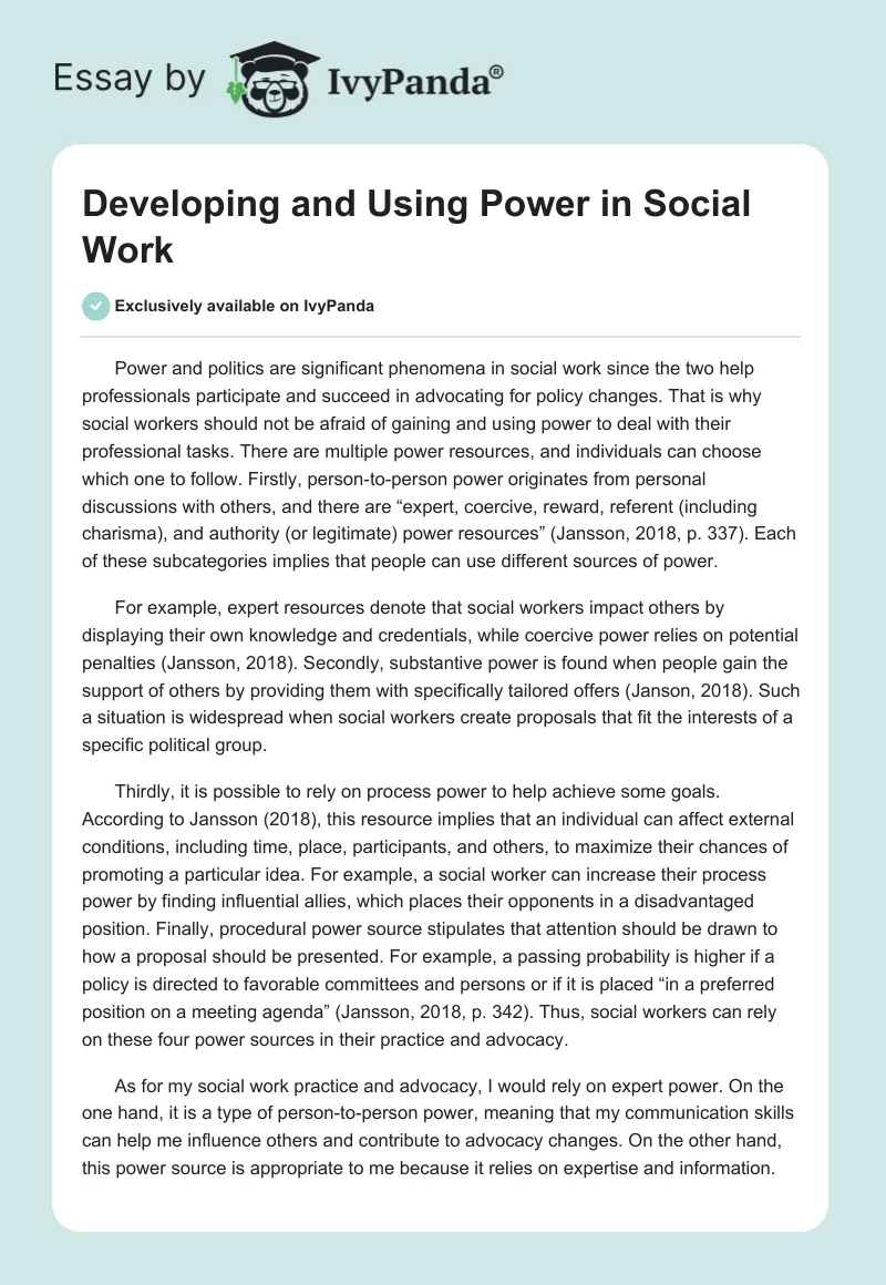 Developing and Using Power in Social Work. Page 1